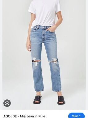 Agolde Straight-Leg Ripped Knee Jeans in Light Blue